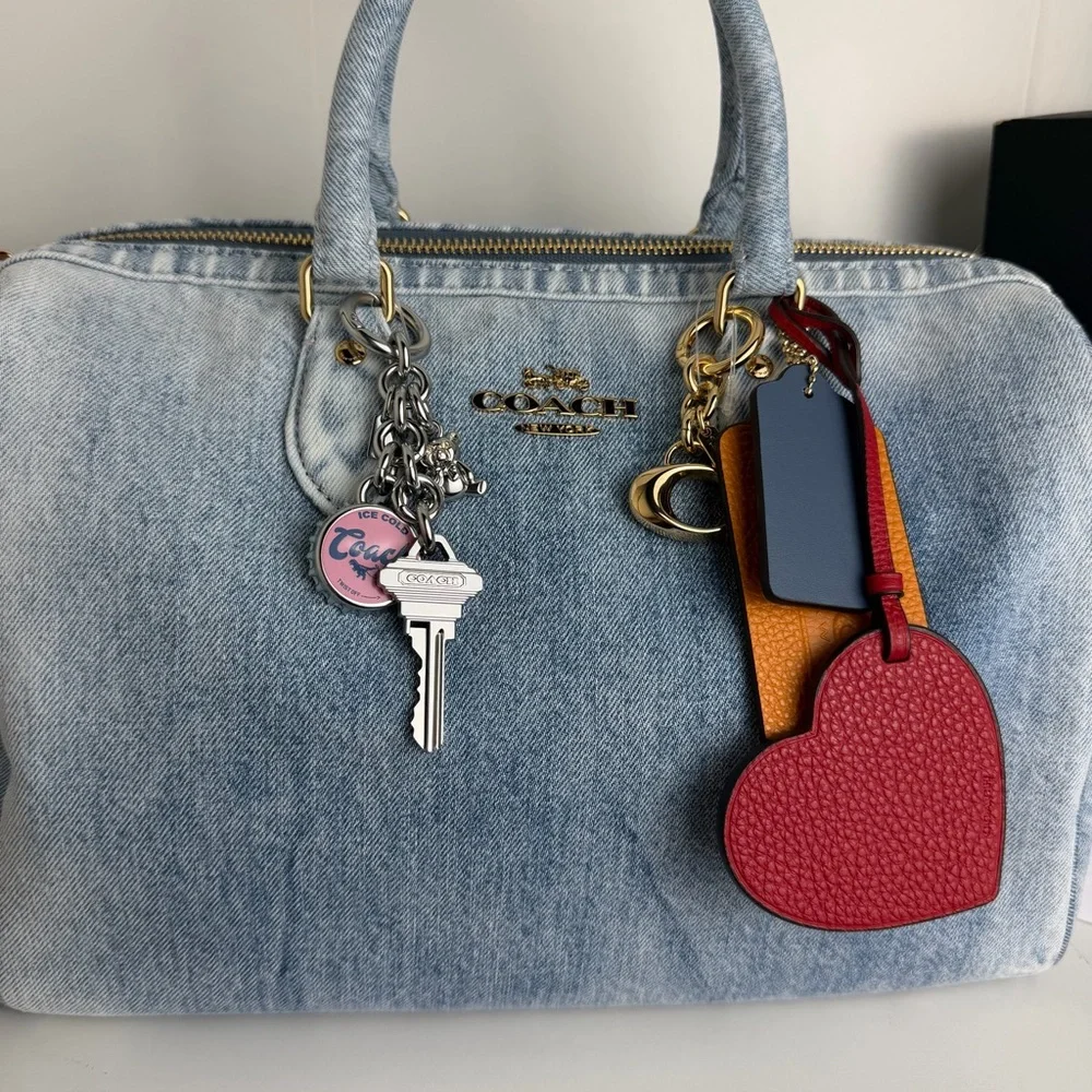 NWT Coach Rowan Large Satchel Bag In Loved Denim With Charms - Picture 4 of 15